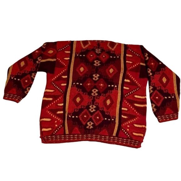 Vtg Perez 100% Baby Alpaca Hand Made Peru Southwest Aztec Oversized Cardigan L - Picture 8 of 14